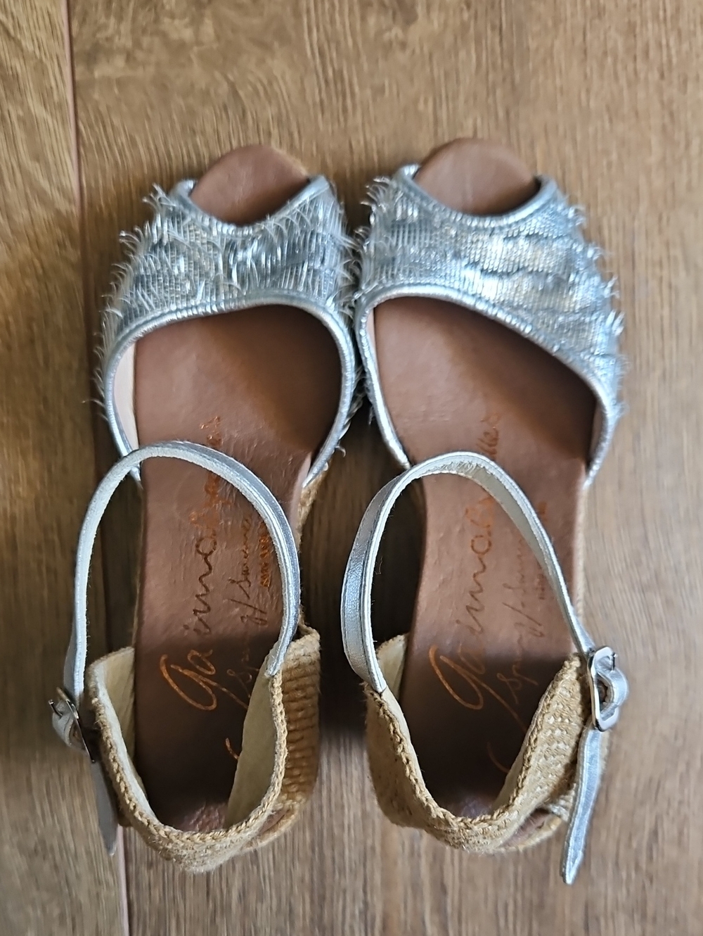 Gaimo Espadrilles Size 38 Made In Spain Silver Wedge Sandal